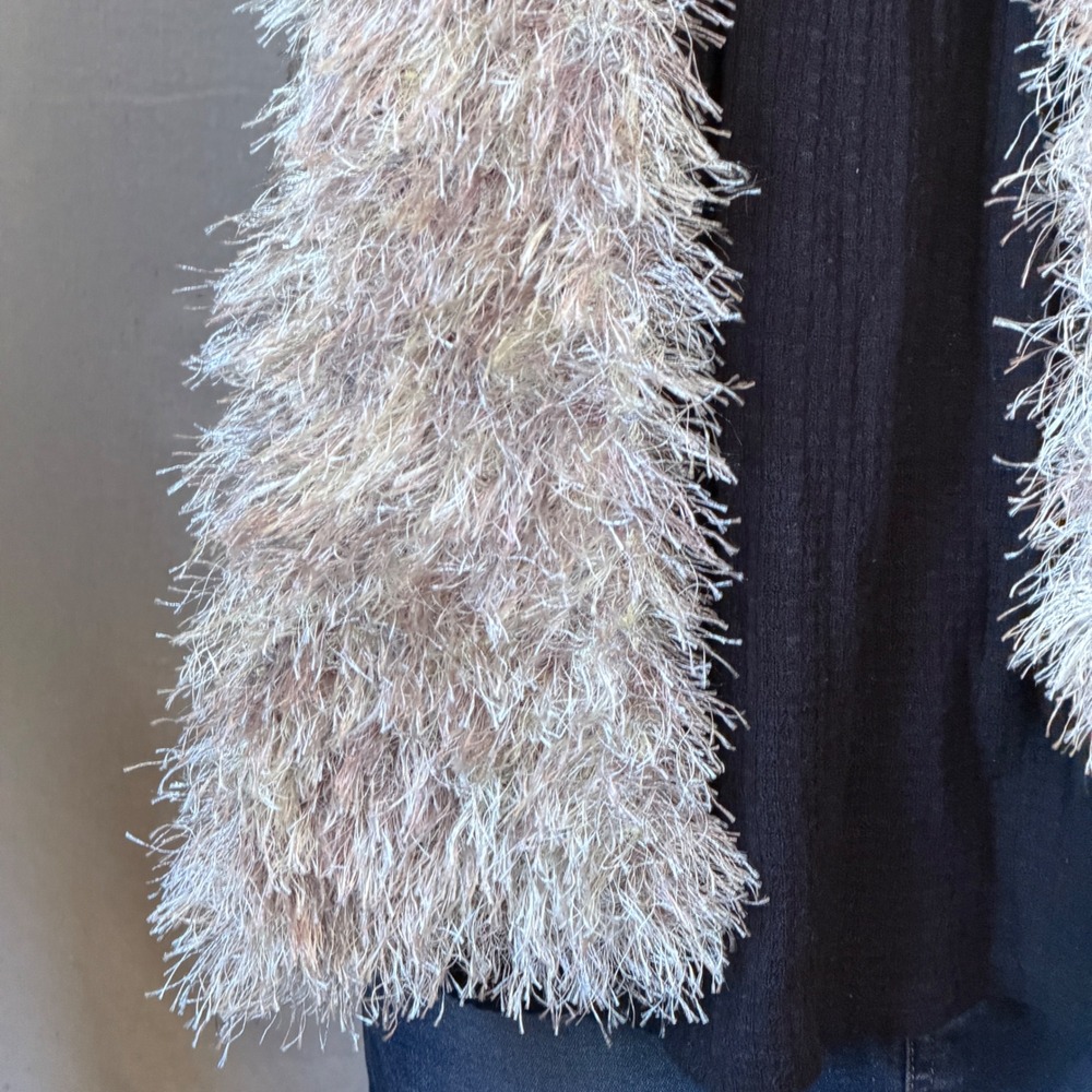 Tan Eyelash Knit Scarf Skinny Y2K Indie Sleaze OS Fuzzy 90s Funky Whimsy - Picture 6 of 7